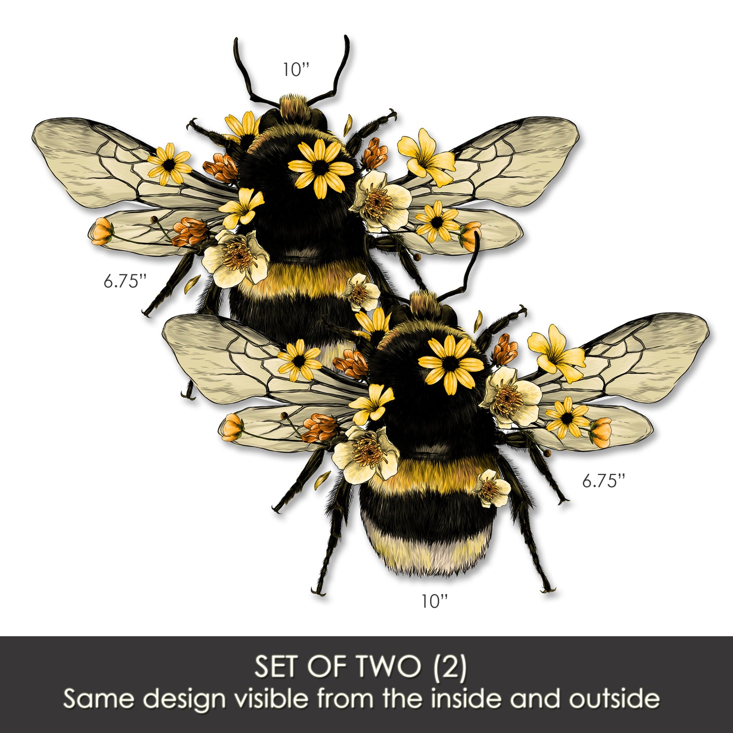 2 Pcs Premium Decals for Glass Doors & Windows (Double-Sided for Glass Only) - Bumblebee