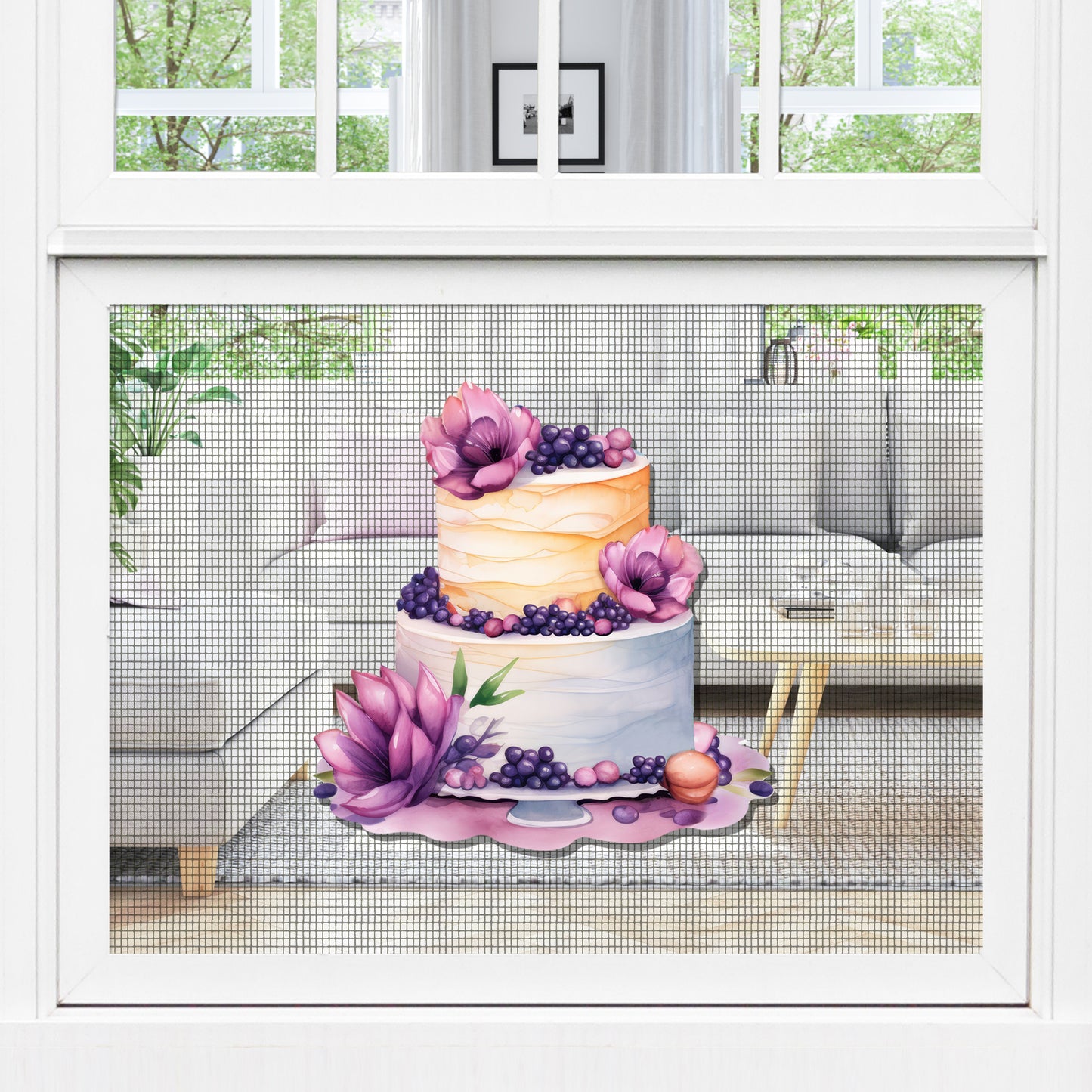 CLEARANCE Acrylic Screen Door Magnets (Not for Retractable/Glass) - (Small) Floral Cake