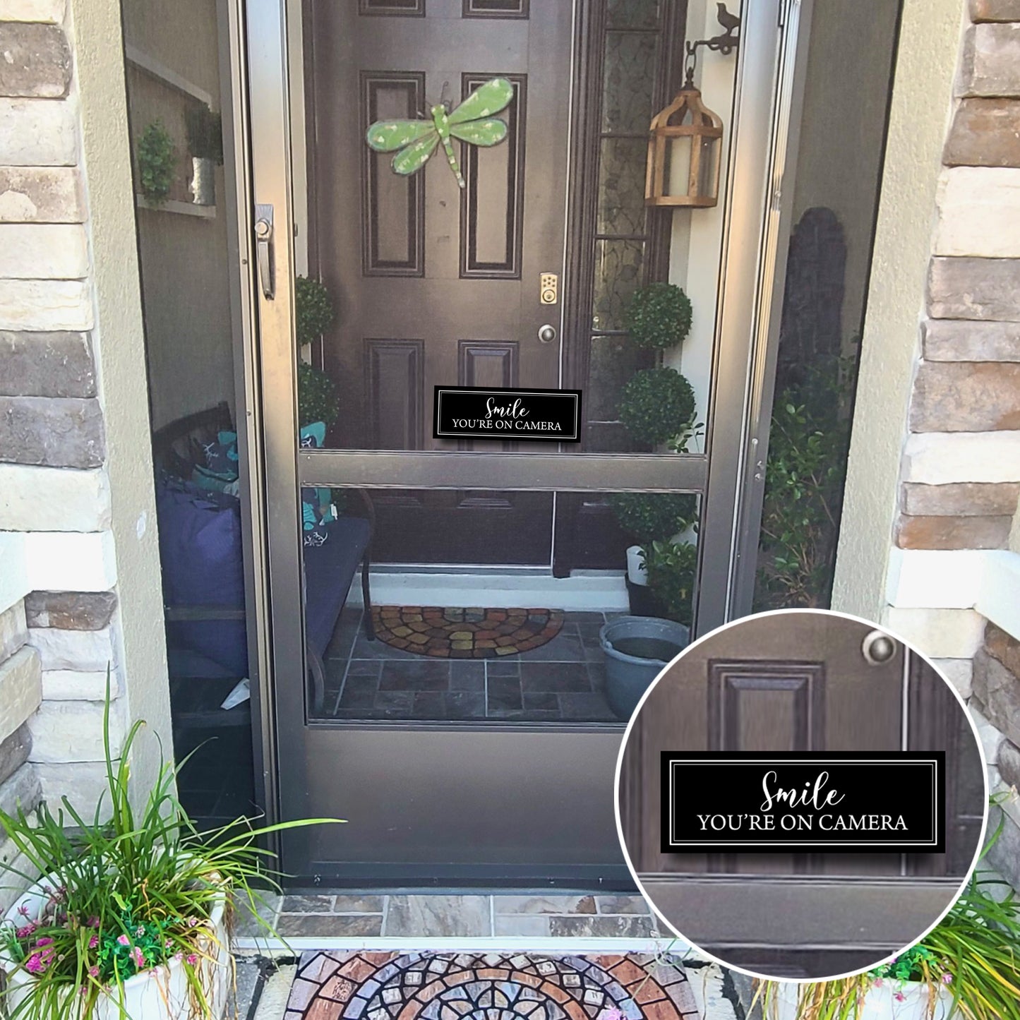 Acrylic Screen Door Magnets (Not for Retractable/Glass) - (Small) Smile You're on Camera
