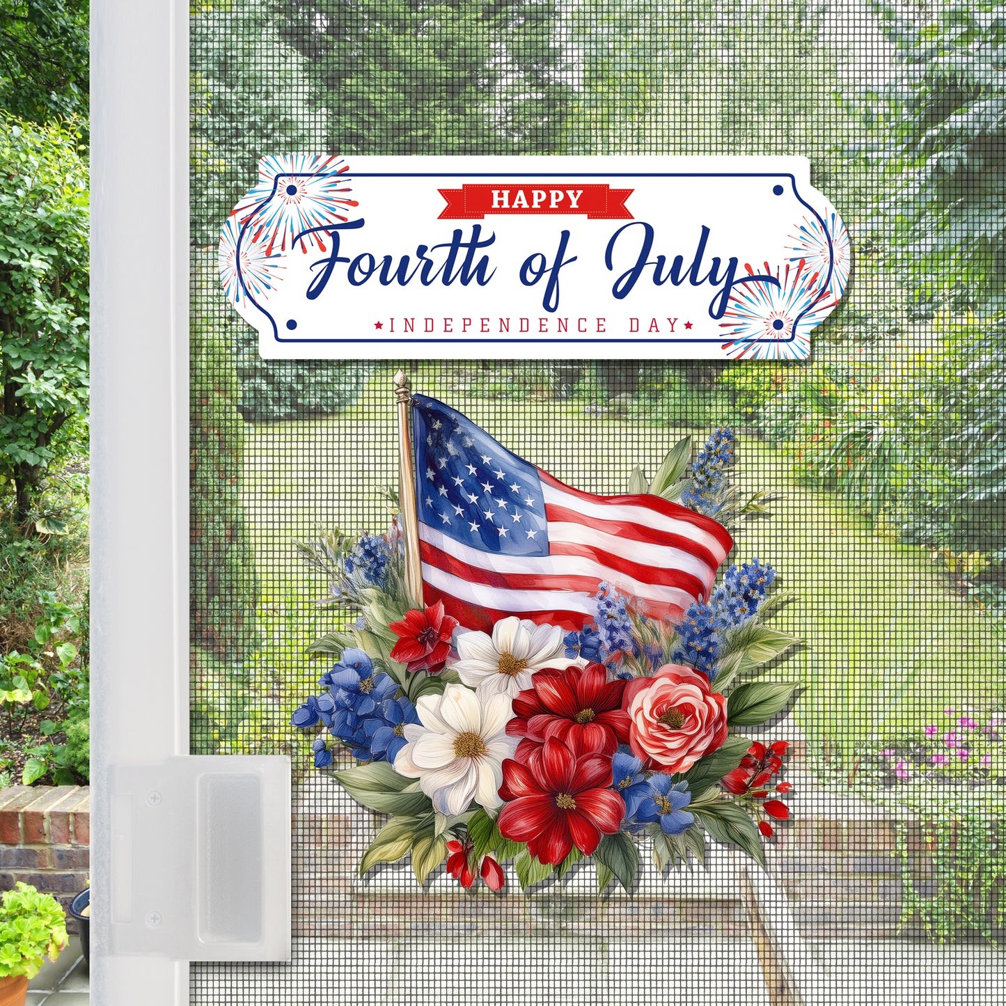 Acrylic Screen Door Magnets (Not for Retractable/Glass) - Fourth of July + Patriotic Bouquet