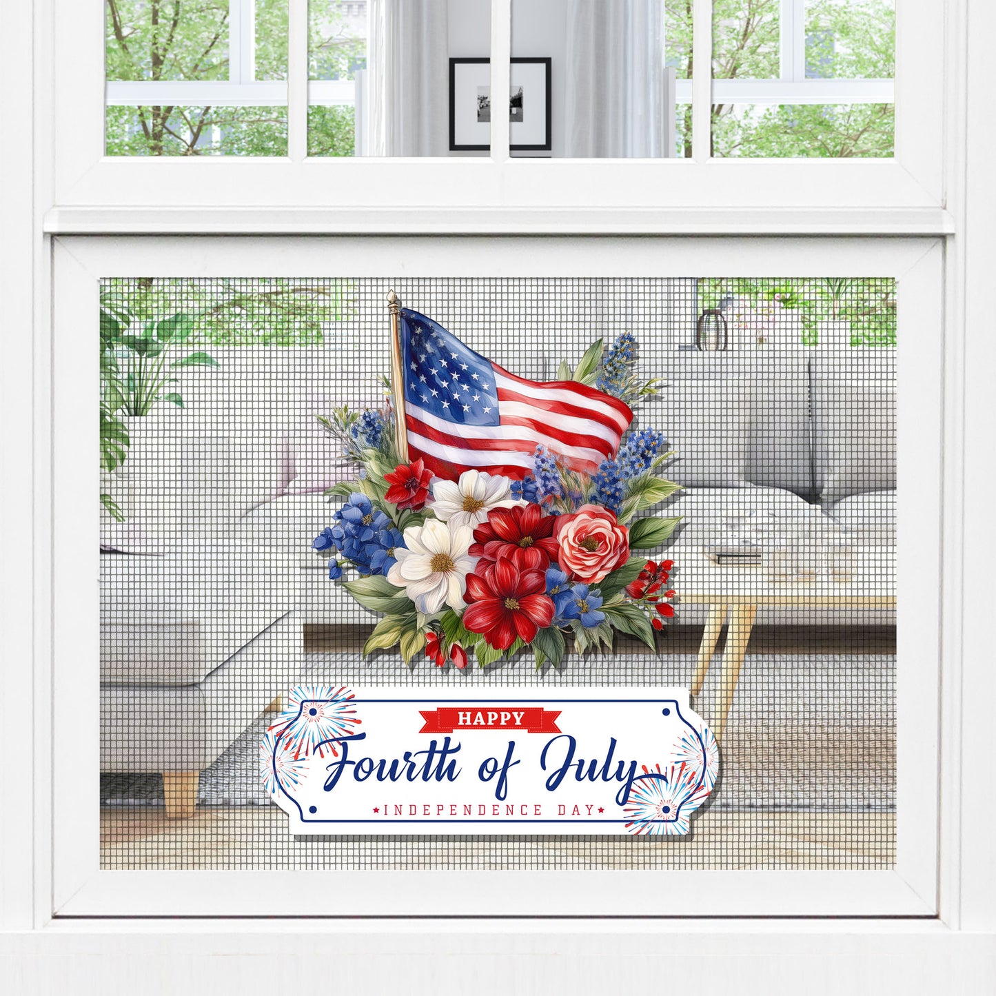 Acrylic Screen Door Magnets (Not for Retractable/Glass) - Fourth of July + Patriotic Bouquet