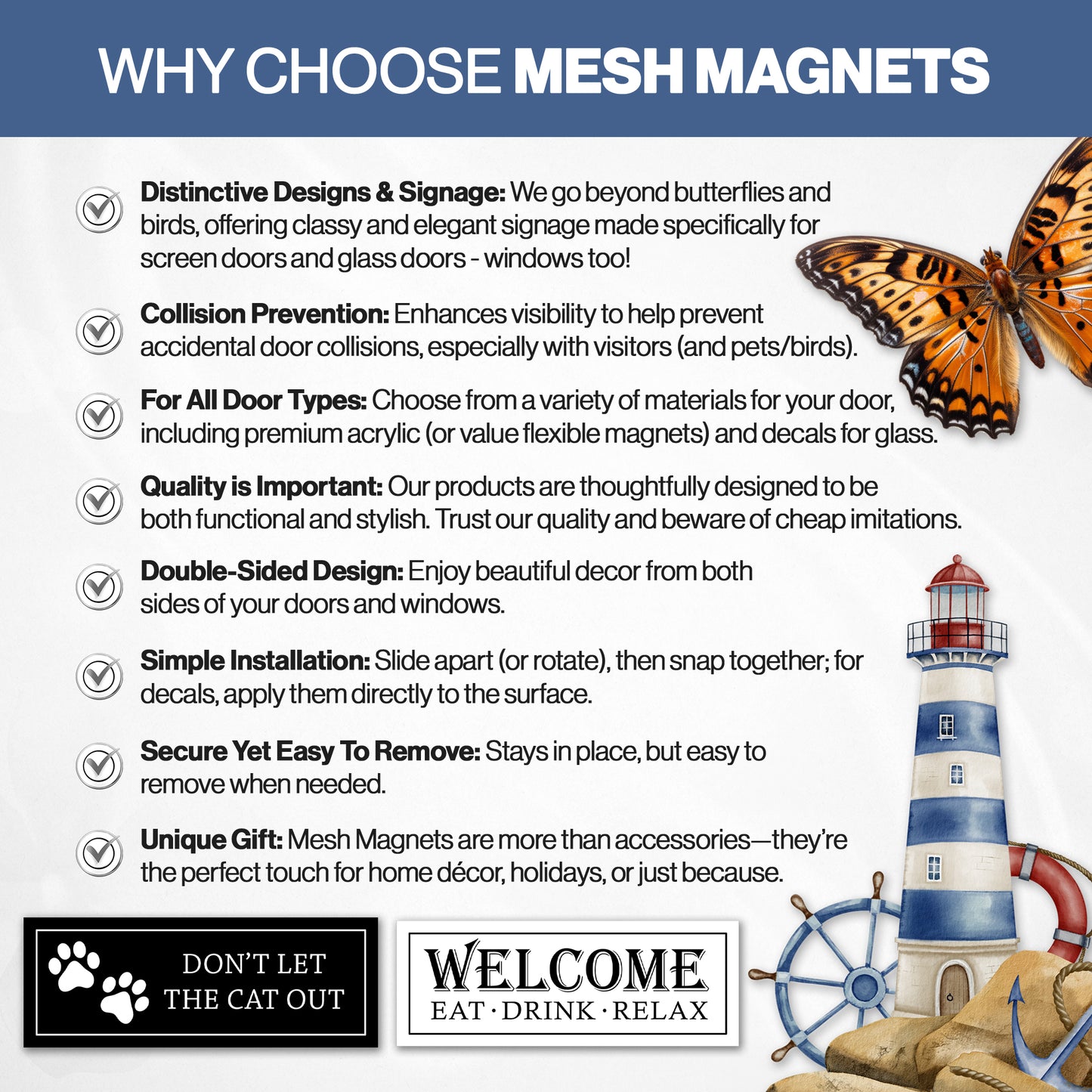 PRE-ORDER Flexible Screen Door Magnets (Not for Retractable/Glass) - Cat Out