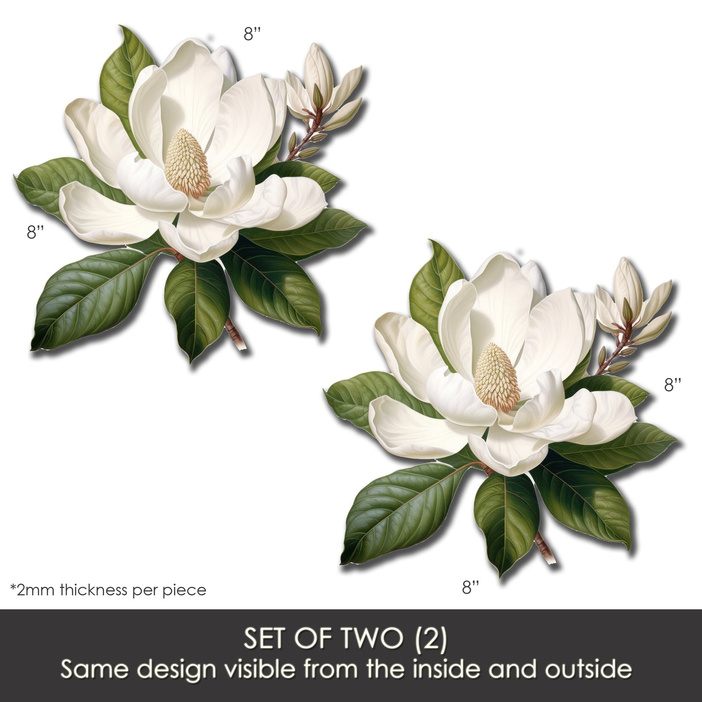 2 Pcs Premium Decals for Glass Doors & Windows (Double-Sided for Glass Only) - Magnolia