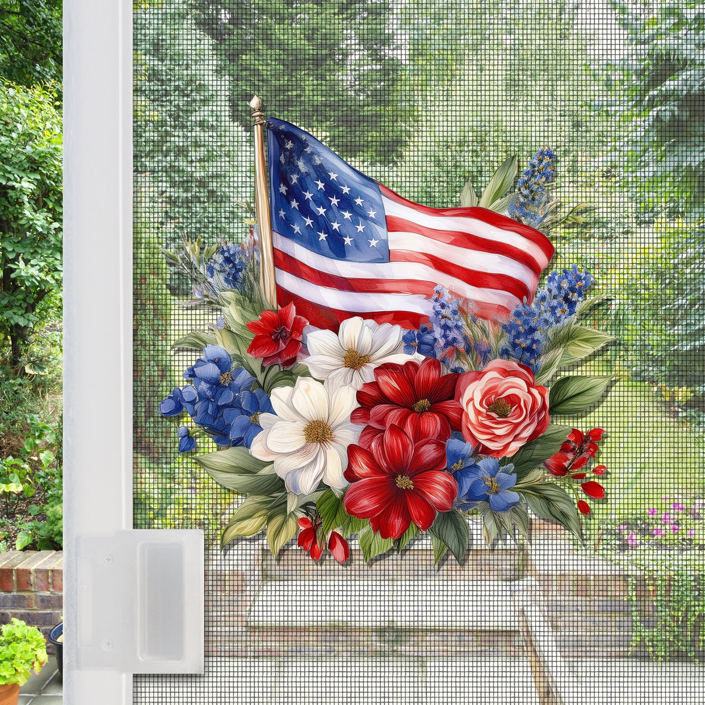 PRE-ORDER Decorations for Screen Windows & Doors (Set of 2) - Patriotic Bouquet