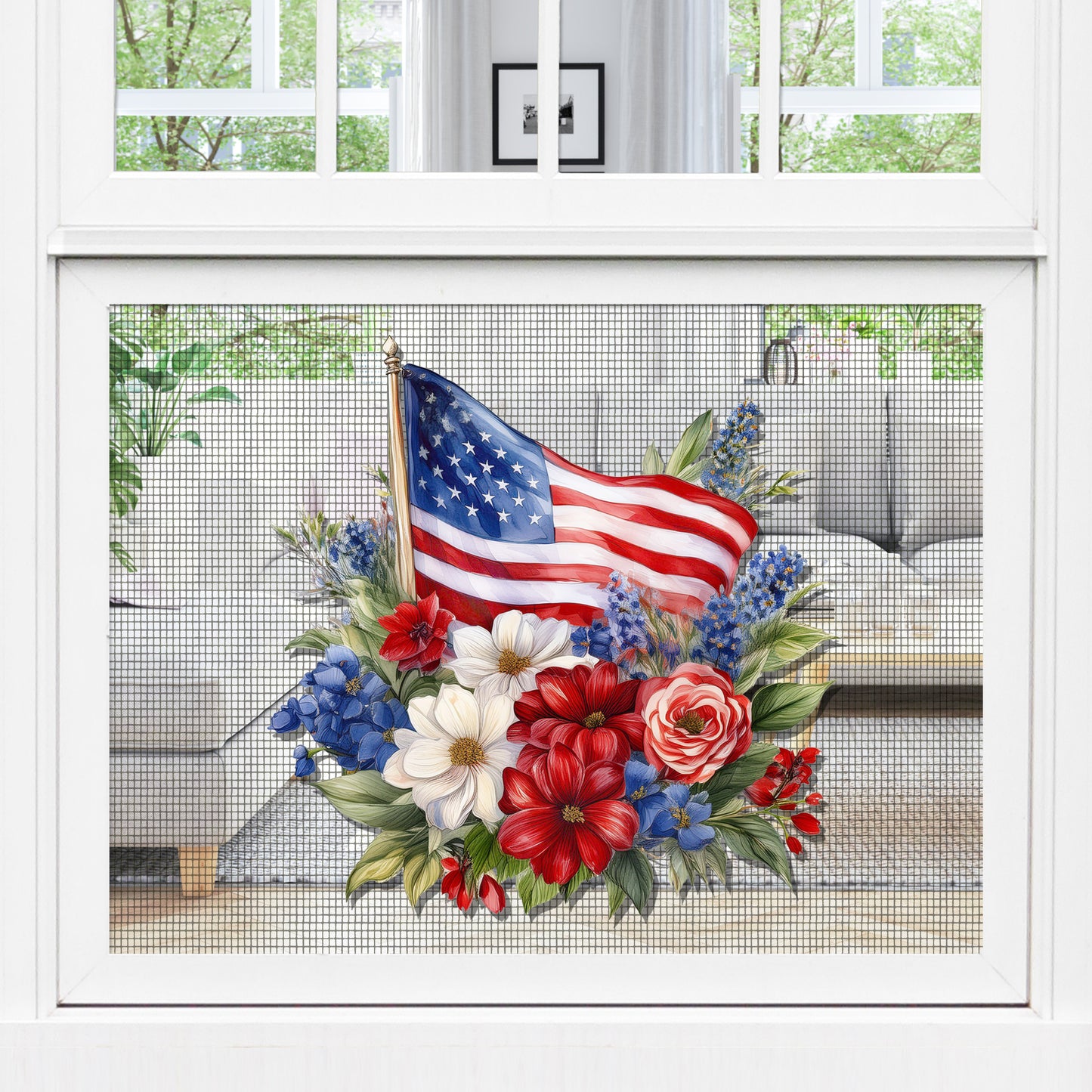PRE-ORDER Decorations for Screen Windows & Doors (Set of 2) - Patriotic Bouquet