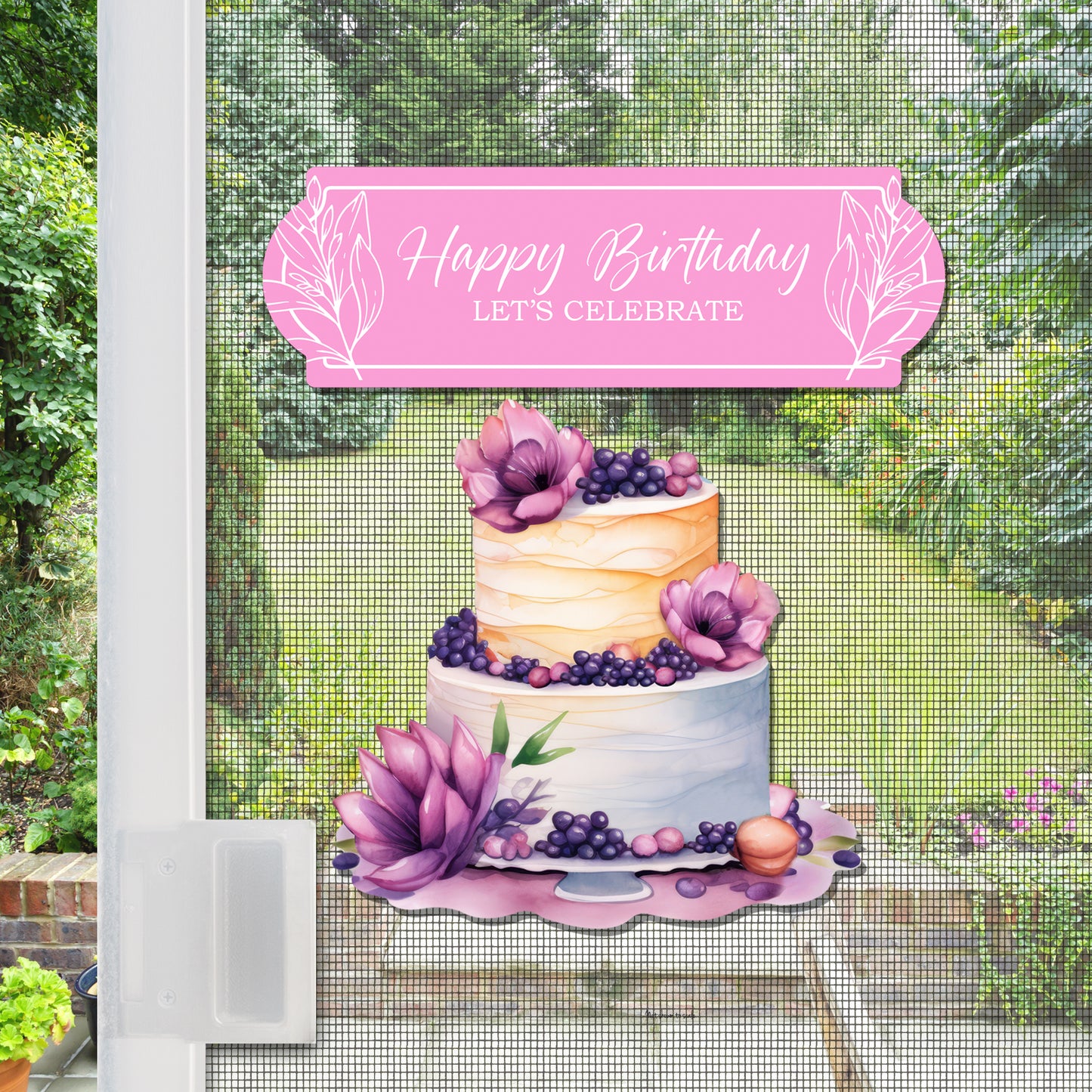 CLEARANCE Acrylic Screen Door Magnets (Not for Retractable/Glass) - Birthday Floral + (Small) Floral Cake