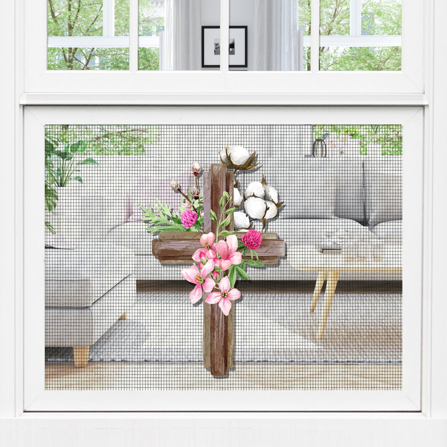 CLEARANCE Acrylic Screen Door Magnets (Not for Retractable/Glass) - Cross Pink Floral
