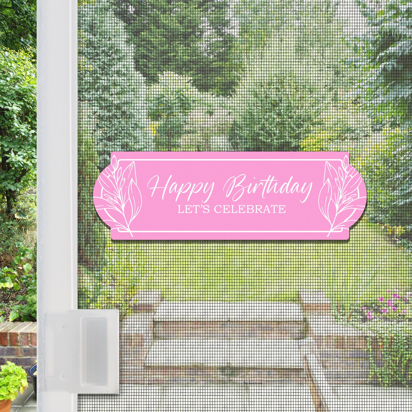 CLEARANCE Acrylic Screen Door Magnets (Not for Retractable/Glass) - Pink Birthday Floral