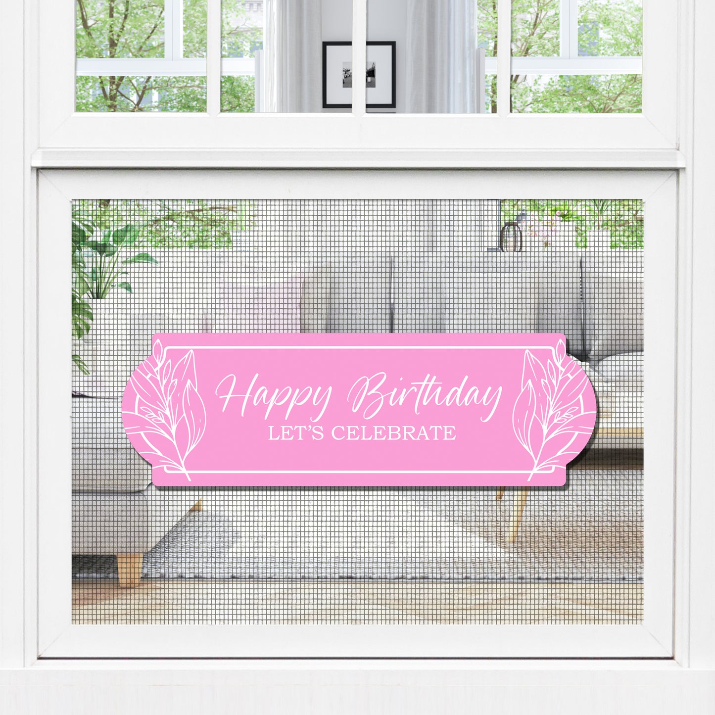 CLEARANCE Acrylic Screen Door Magnets (Not for Retractable/Glass) - Pink Birthday Floral
