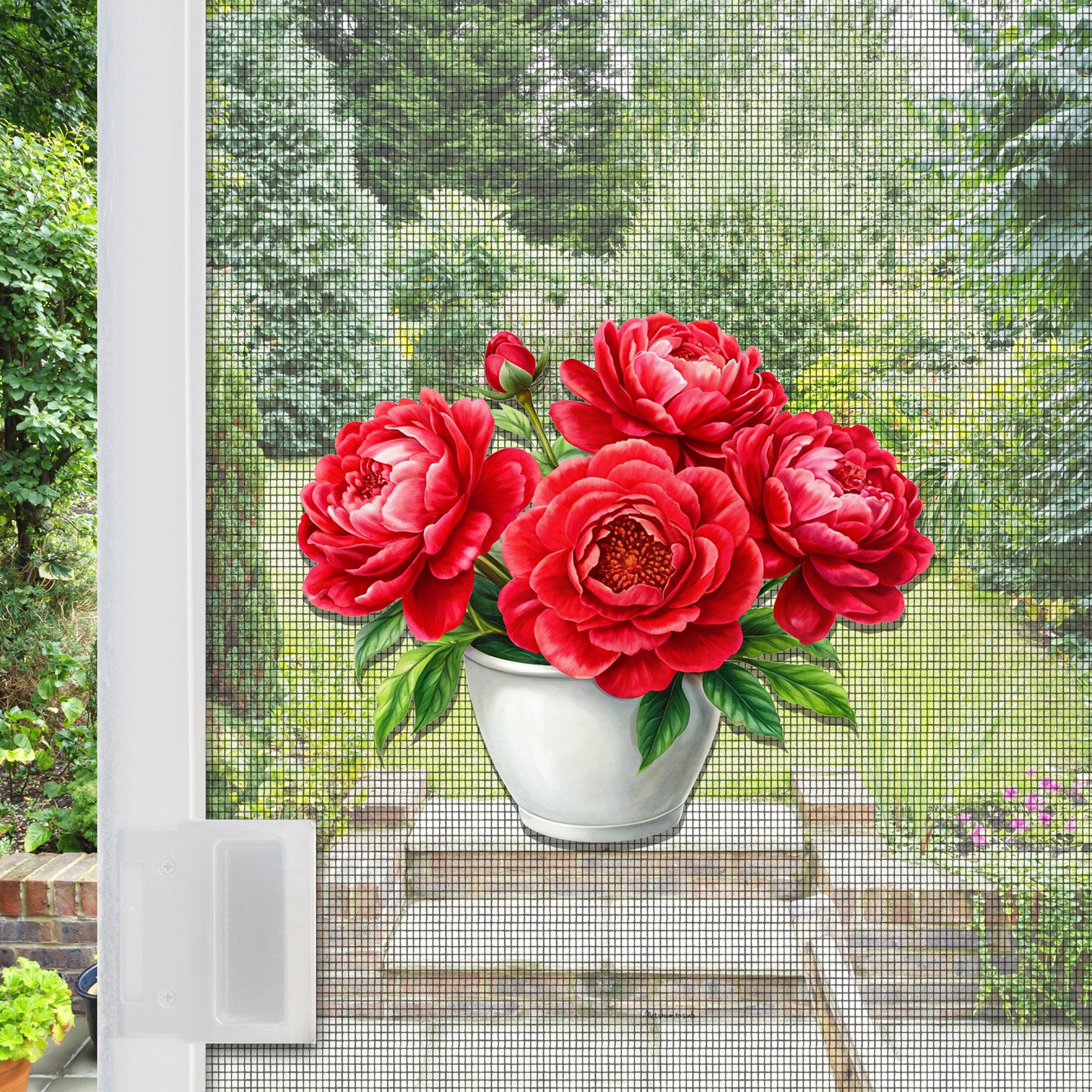 CLEARANCE Acrylic Screen Door Magnets (Not for Retractable/Glass) - (Small) Red Peonies