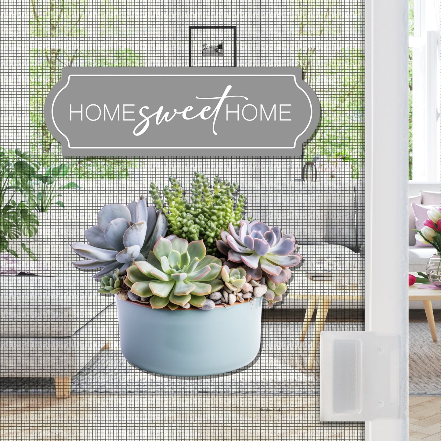 Acrylic Screen Door Magnets (Not for Retractable/Glass) - Home Sweet Home + (Small) Succulents
