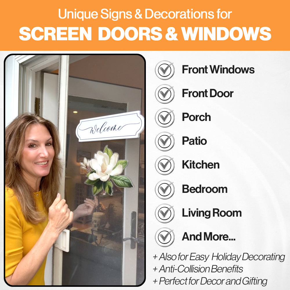 Decorations for Screen Windows & Doors (Set of 4) - Home Leaves + (Small) Yellow Floral