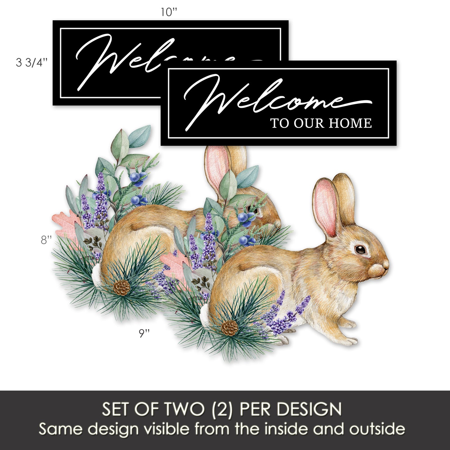 Acrylic Screen Door Magnets (Not for Retractable/Glass) - Welcome to Our Home + Vintage Rabbit