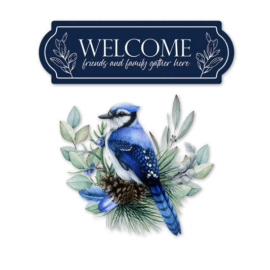 2 Pcs Premium Decals for Glass Doors & Windows (Double-Sided for Glass Only) - Welcome Navy + Blue Jay