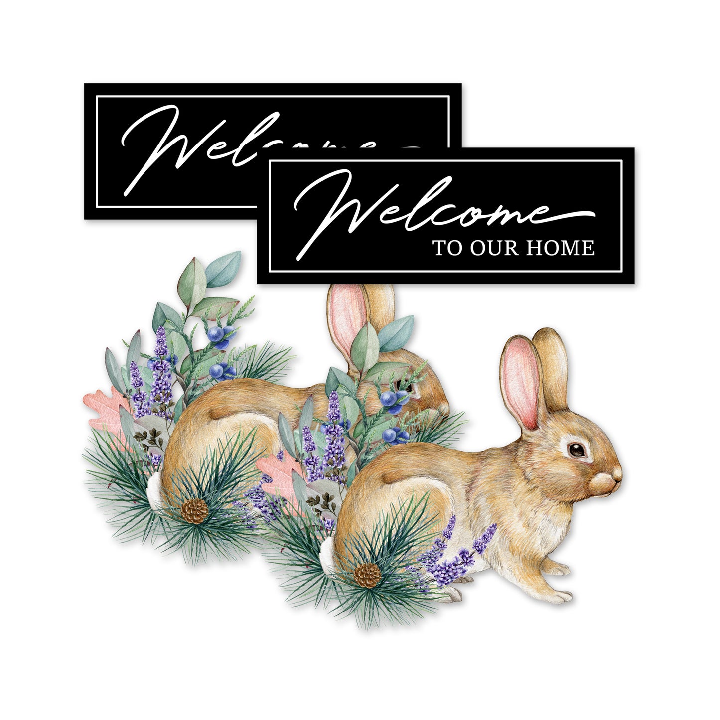 Acrylic Screen Door Magnets (Not for Retractable/Glass) - Welcome to Our Home + Vintage Rabbit