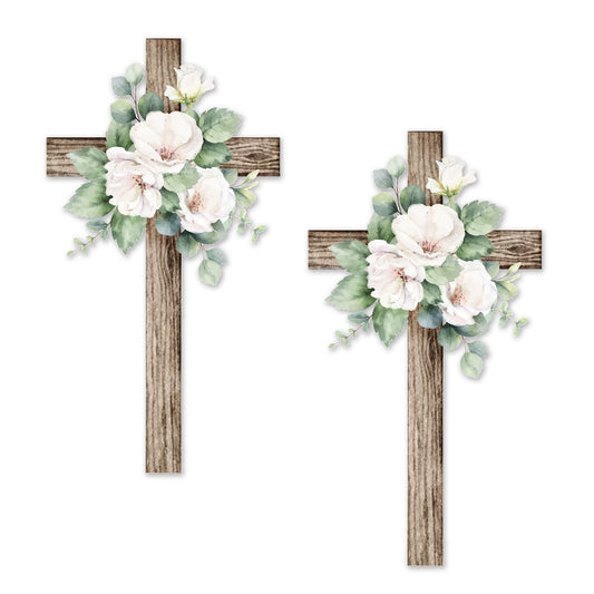 CLEARANCE Acrylic Screen Door Magnets (Not for Retractable/Glass) - (Small) Cross White Floral