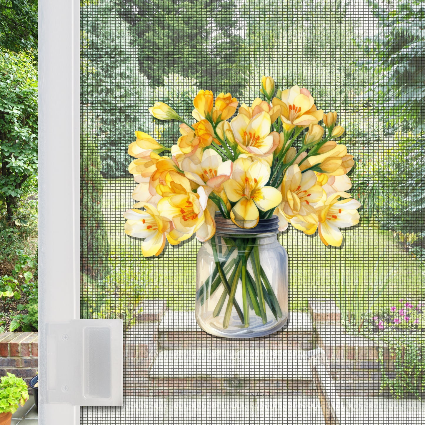 Acrylic Screen Door Magnets (Not for Retractable/Glass) - (Small) Yellow Floral