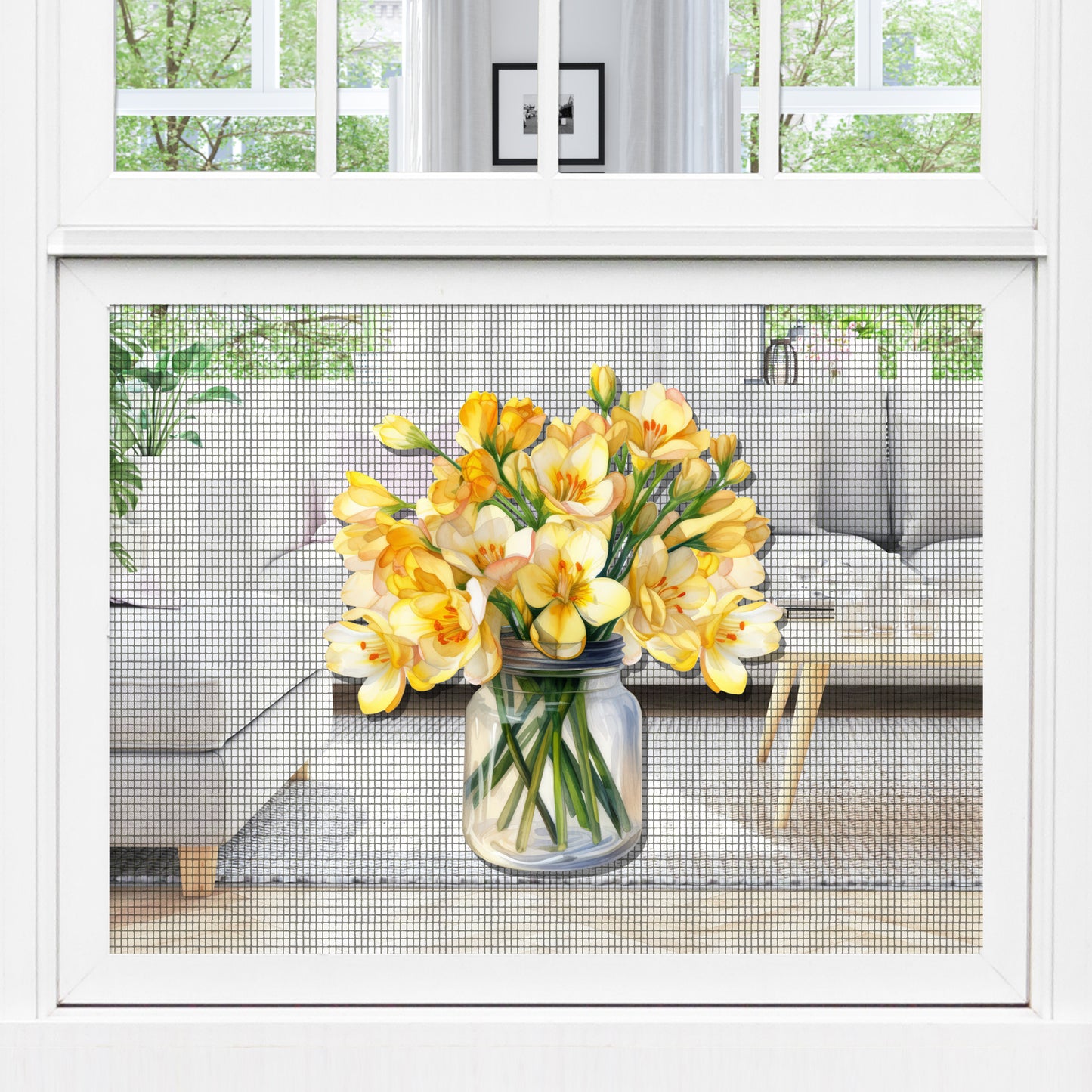 Acrylic Screen Door Magnets (Not for Retractable/Glass) - (Small) Yellow Floral