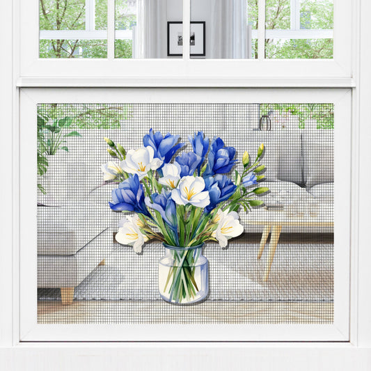 Eye-Catching Acrylic Screen Door Blue Bouquet Décor: Beauty Meets Safety with Mesh Magnets