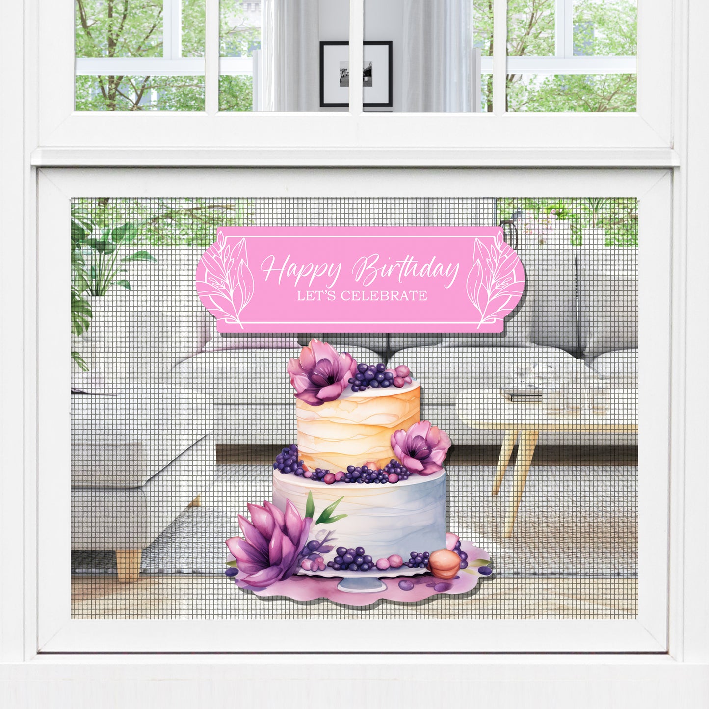 Decorations for Screen Windows & Doors (Set of 4) - Birthday Floral + (Small) Floral Cake