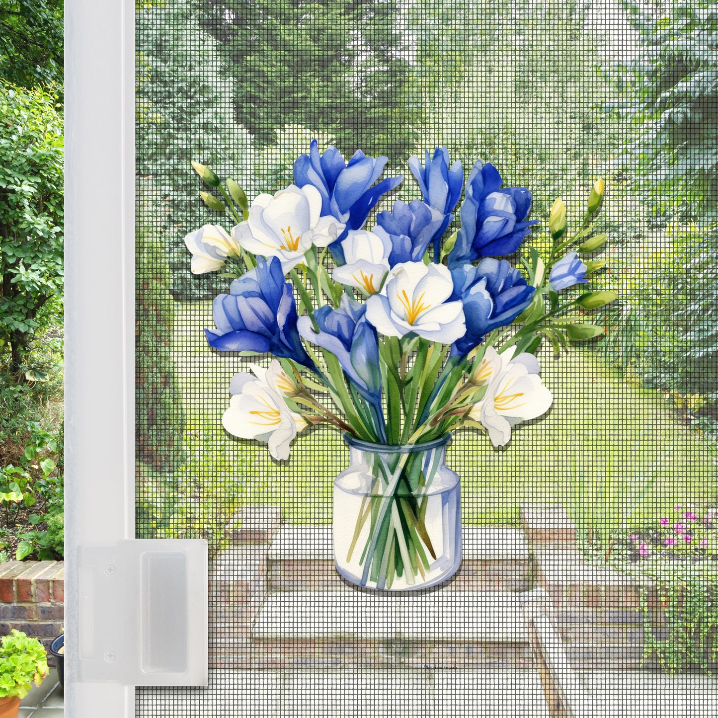 Decorations for Screen Windows & Doors (Set of 2) - (Small) Blue Bouquet