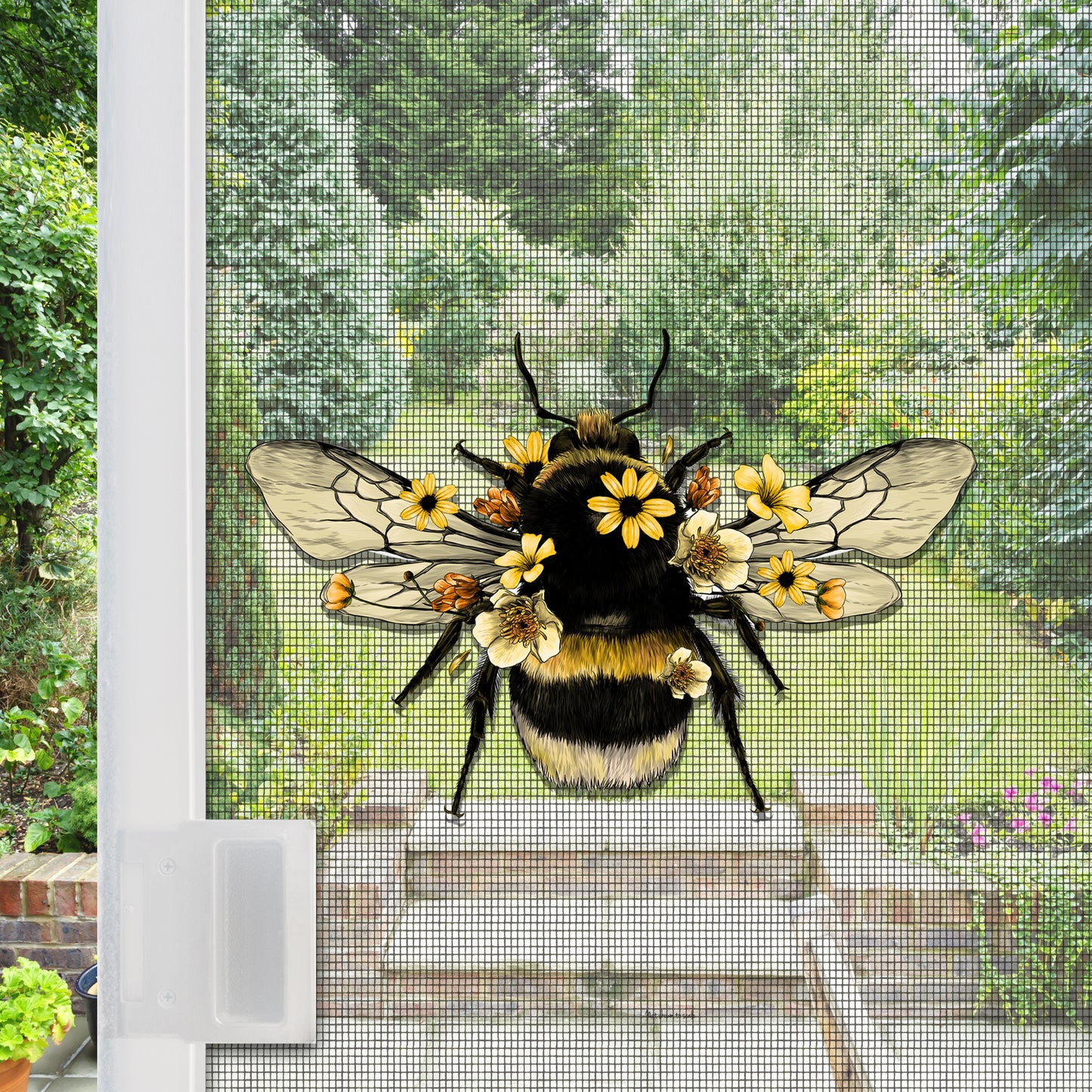 Decorations for Screen Windows & Doors (Set of 2) - (Small) Floral Bumblebee