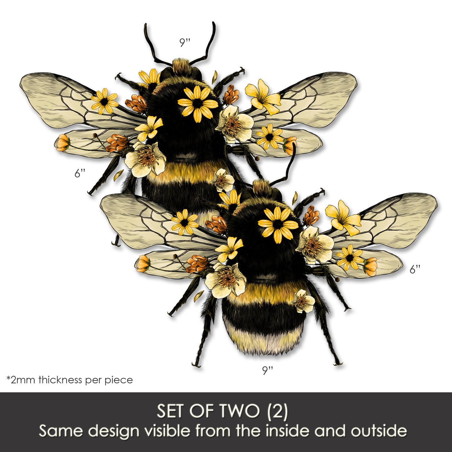 Decorations for Screen Windows & Doors (Set of 2) - (Small) Floral Bumblebee