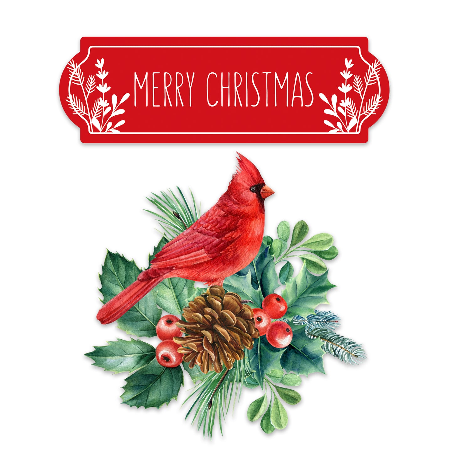 Decorations for Screen Windows & Doors (Set of 4) - Merry Christmas + Red Cardinal