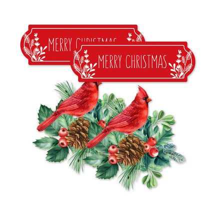 Decorations for Screen Windows & Doors (Set of 4) - Merry Christmas + Red Cardinal