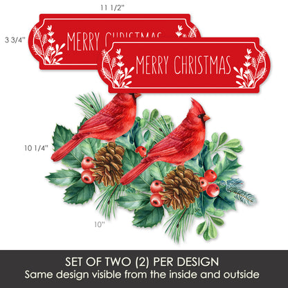 Decorations for Screen Windows & Doors (Set of 4) - Merry Christmas + Red Cardinal