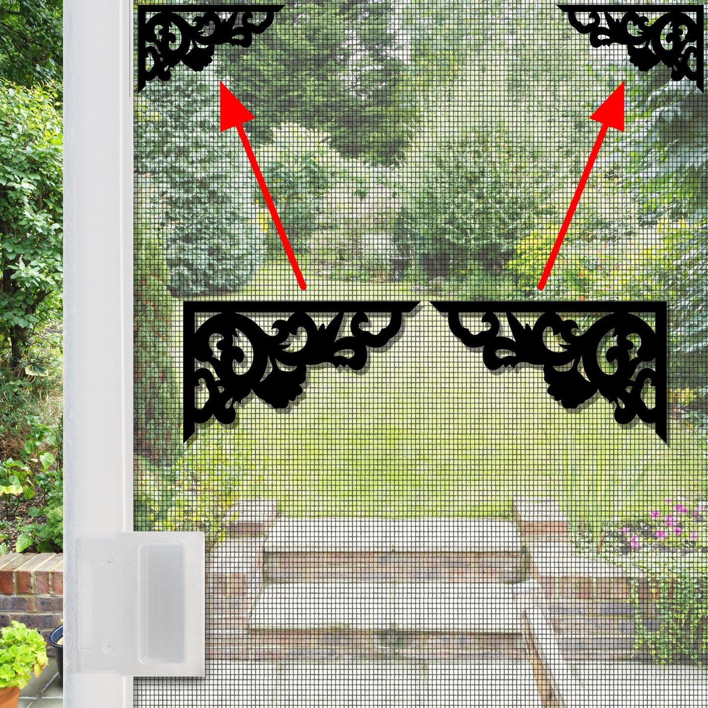 Flexible Screen Door Magnets (Not for Retractable/Glass) - Two-Corner Black Flourish (Small)