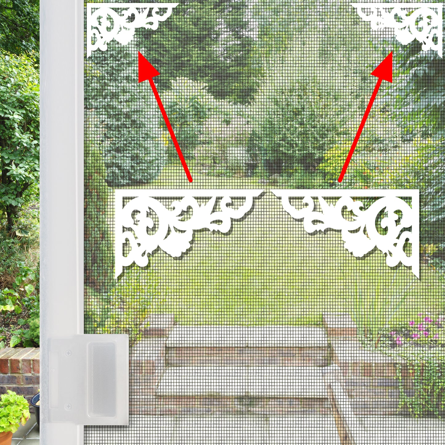 Flexible Screen Door Magnets (Not for Retractable/Glass) - Two-Corner White Flourish (Small)