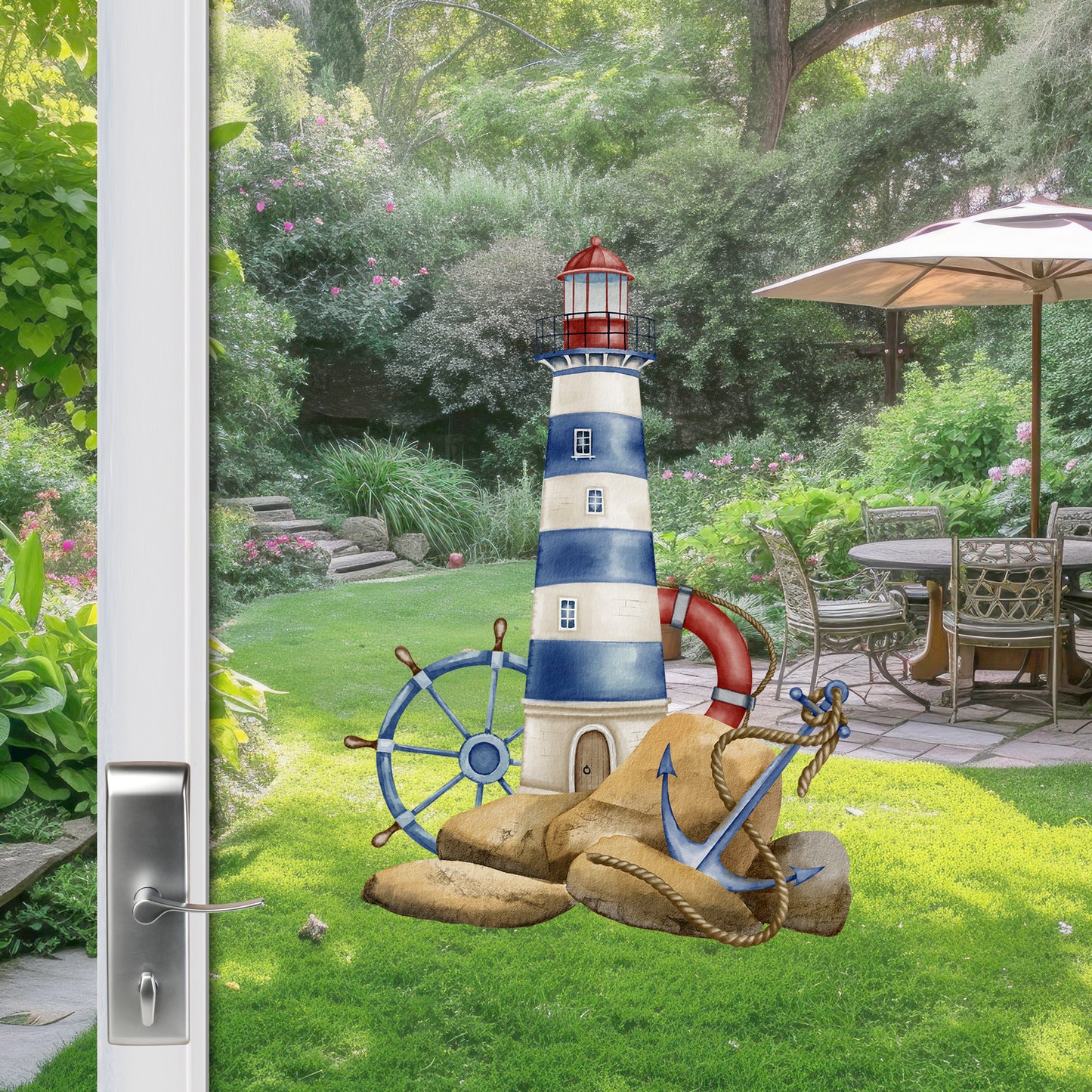 2 Pcs Premium Decals for Glass Doors, Storm Doors, & Windows (Double-Sided) - Lighthouse