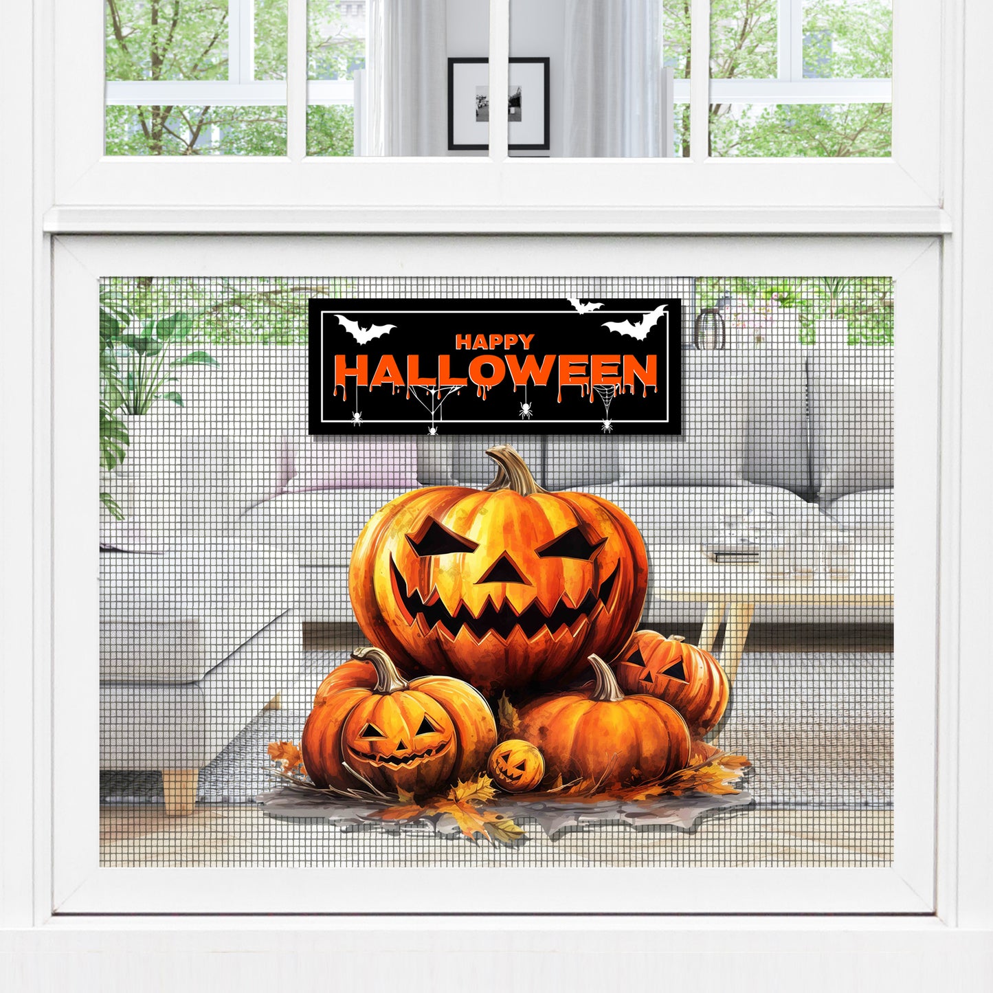 Decorations for Screen Windows & Doors (Set of 4) - Halloween + Jack O Lantern