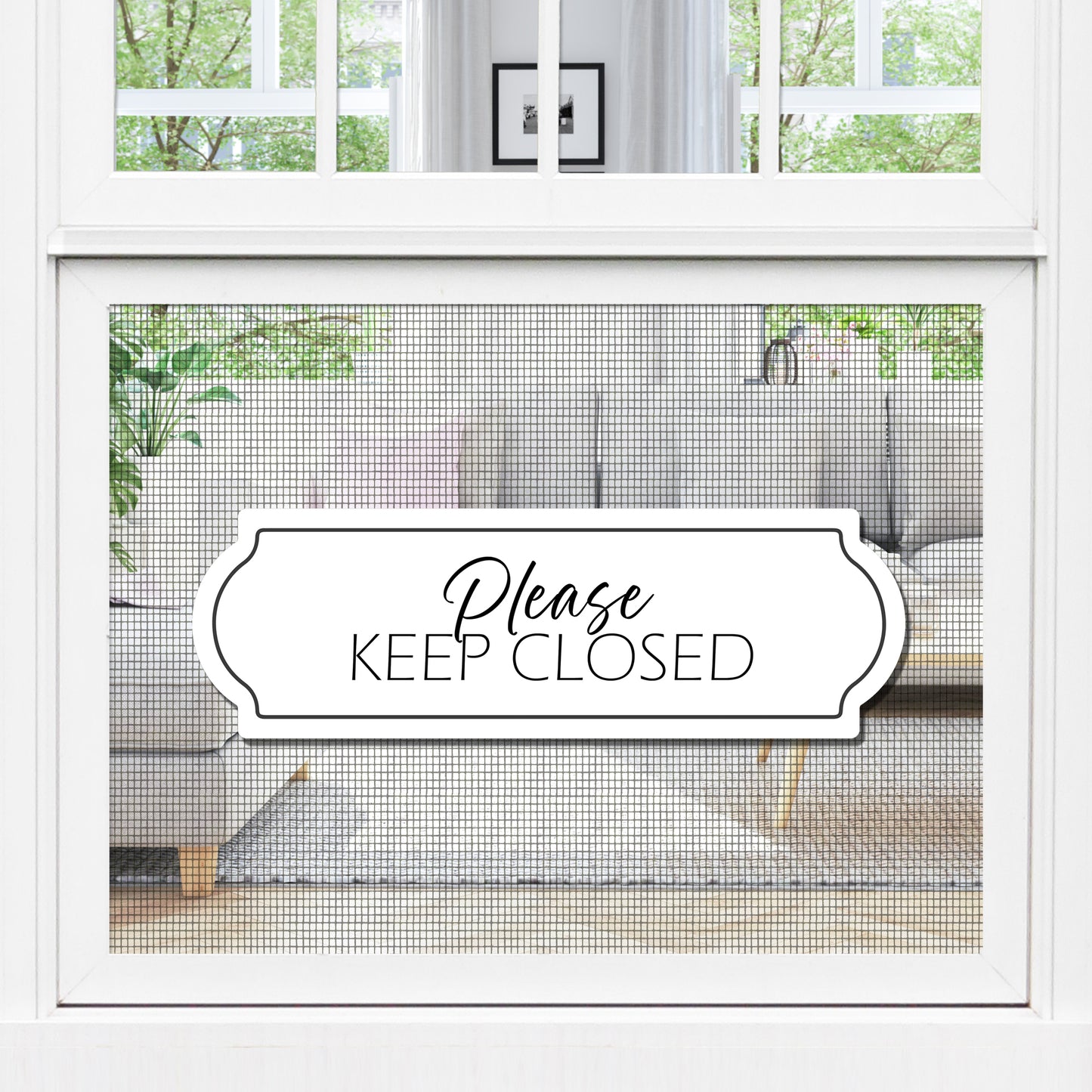 Decorations for Screen Windows & Doors (Set of 2) - Keep Closed in White