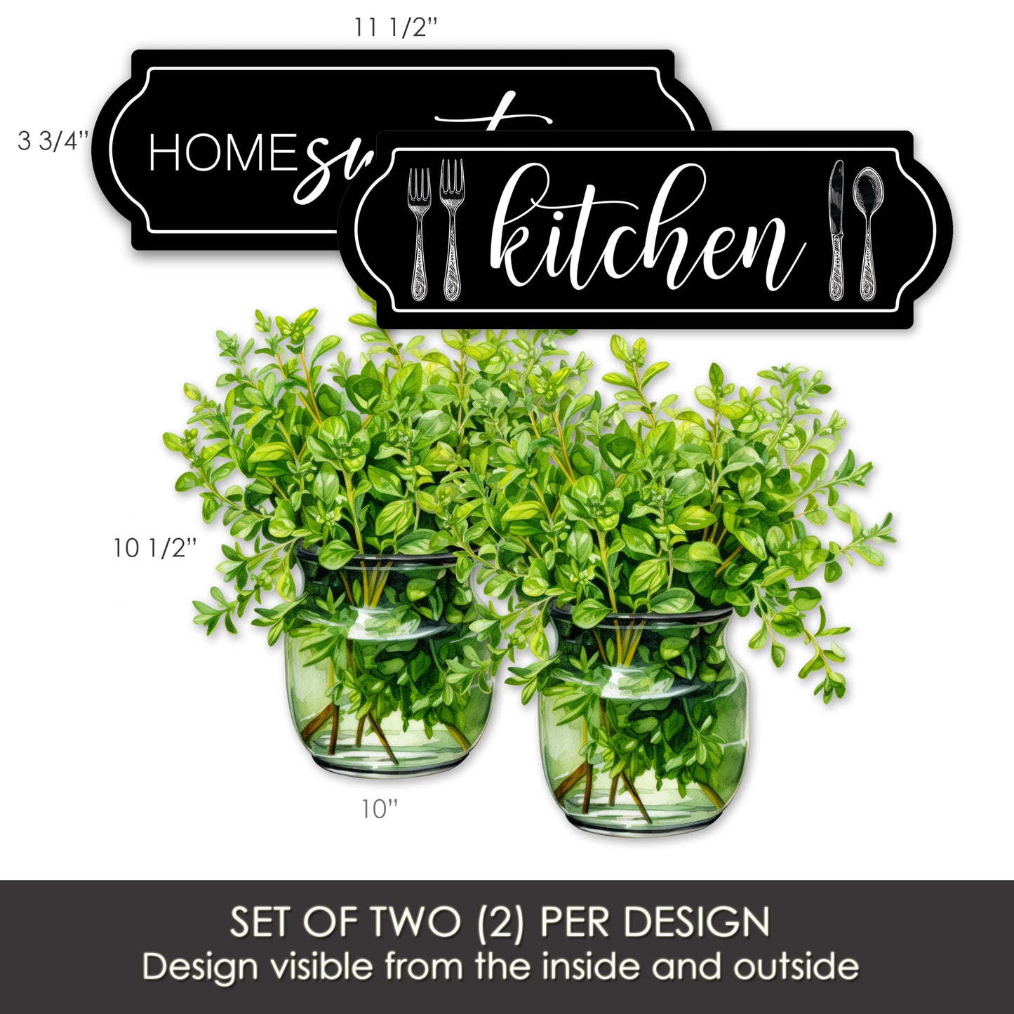 Decorations for Screen Windows & Doors (Set of 4 - Kitchen + (Small) Green Plant