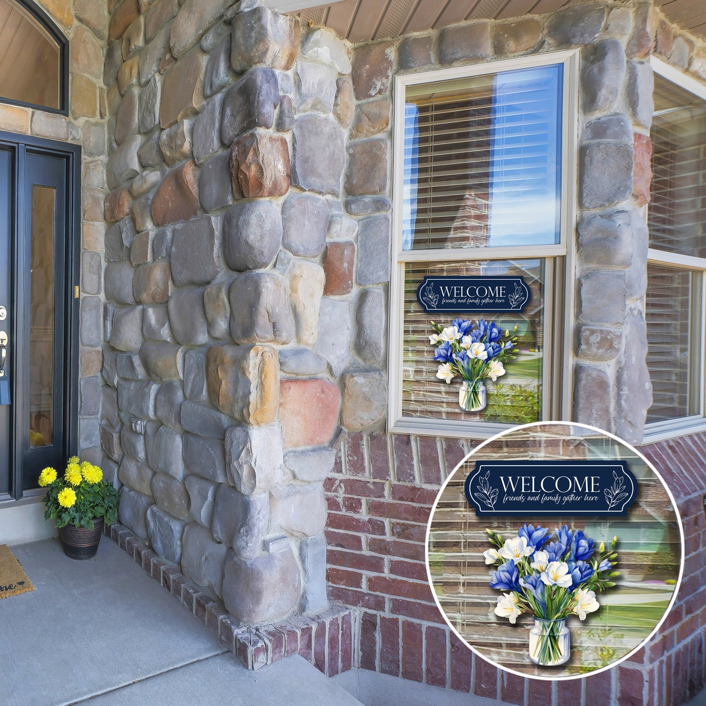 Decorations for Screen Windows & Doors (Set of 4) - Welcome Navy + (Small) Blue Bouquet