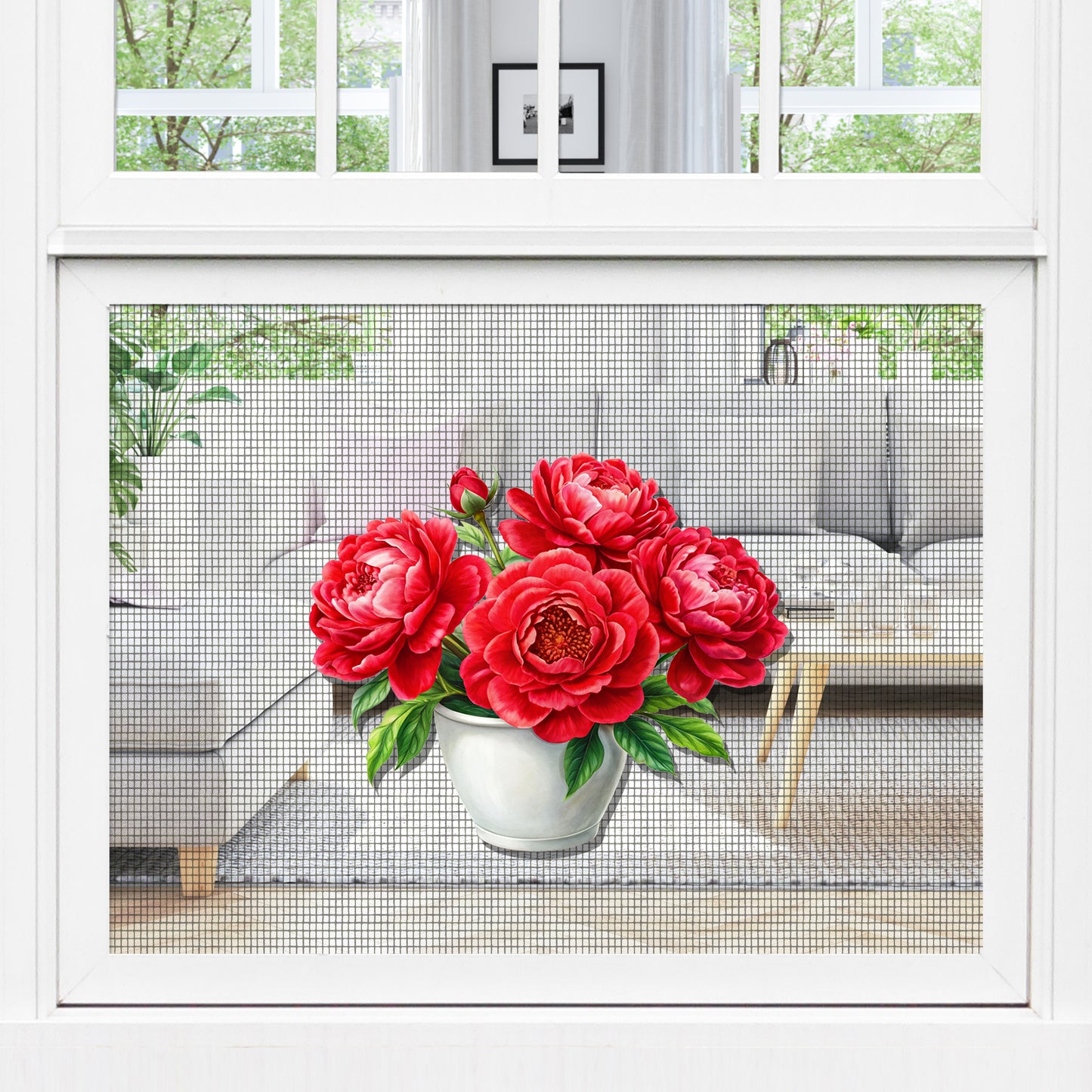 Decorations for Screen Windows & Doors (Set of 2) - (Small) Red Peonies