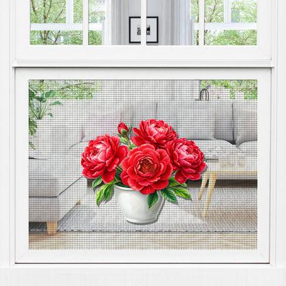 Decorations for Screen Windows & Doors (Set of 2) - (Small) Red Peonies