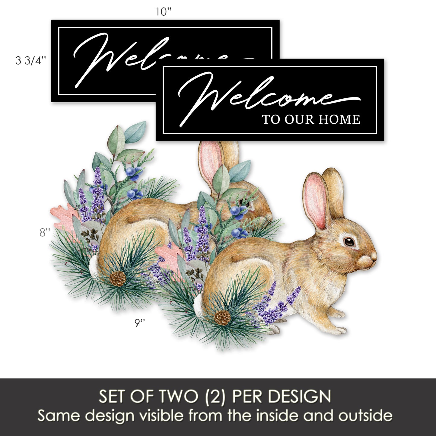 Decorations for Screen Windows & Doors (Set of 4) - Welcome to Our Home + Vintage Rabbit