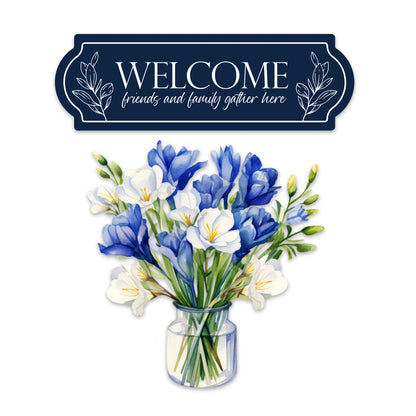 Decorations for Screen Windows & Doors (Set of 4) - Welcome Navy + (Small) Blue Bouquet