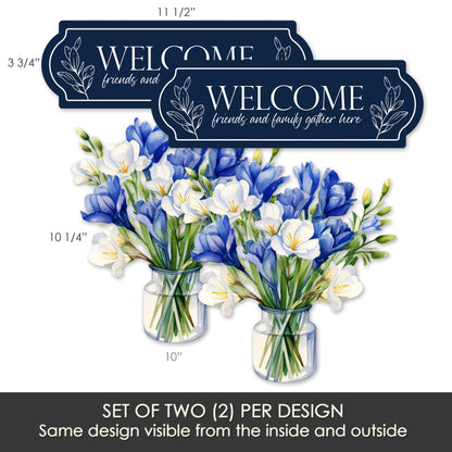 Decorations for Screen Windows & Doors (Set of 4) - Welcome Navy + (Small) Blue Bouquet