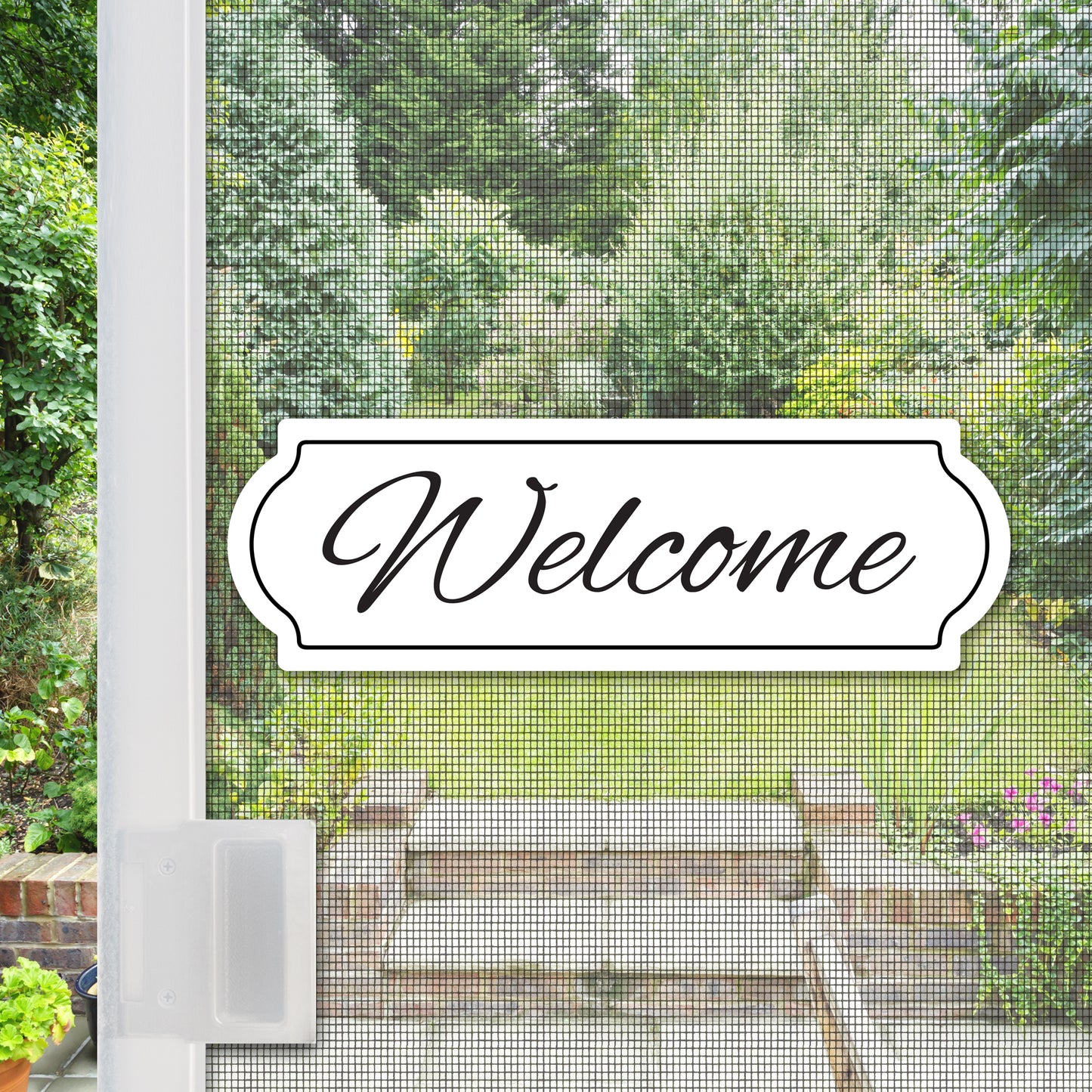 Flexible Screen Door Magnets (Not for Retractable/Glass) - Welcome Script White