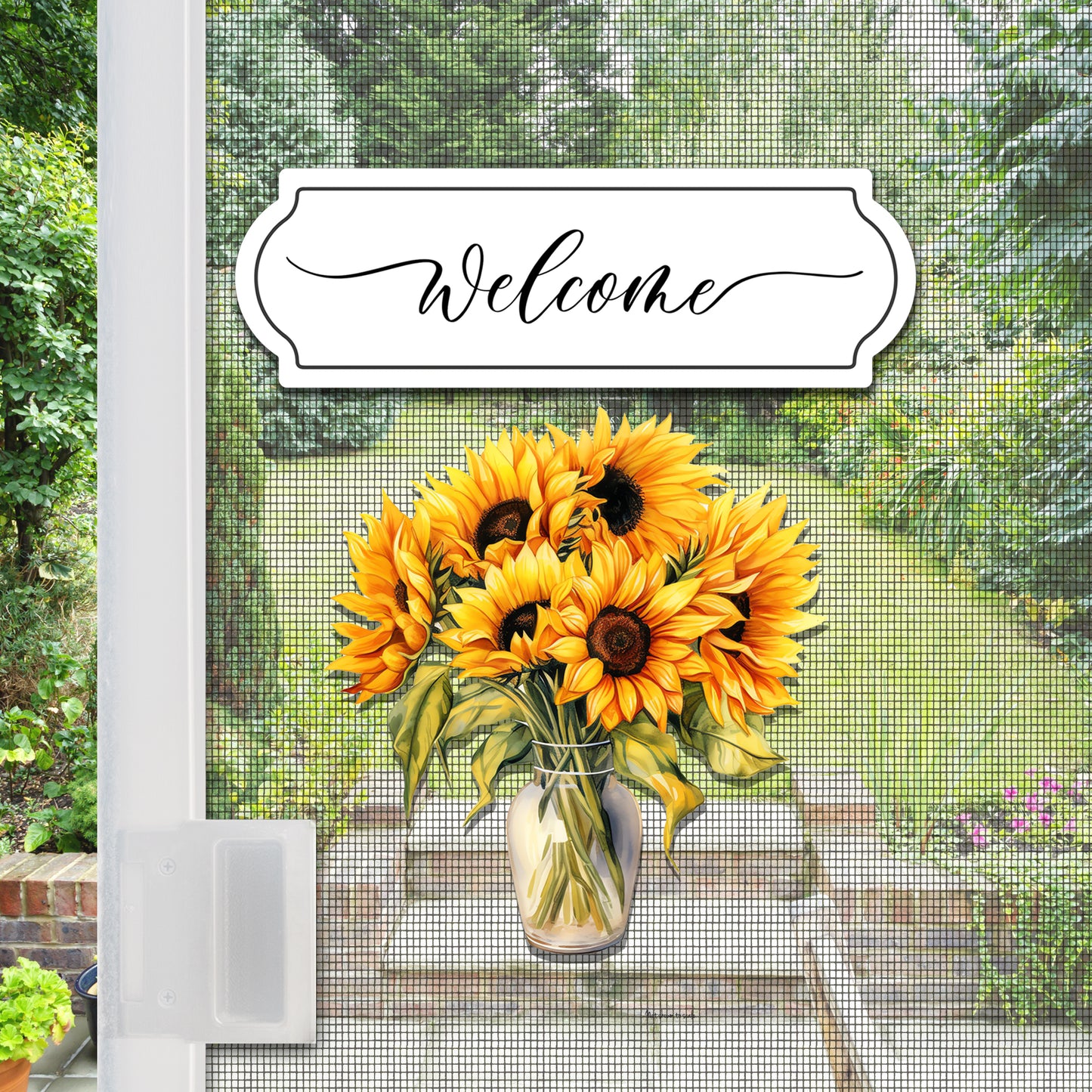 Decorations for Screen Windows & Doors (Set of 4) - Welcome + (Small) Sunflowers