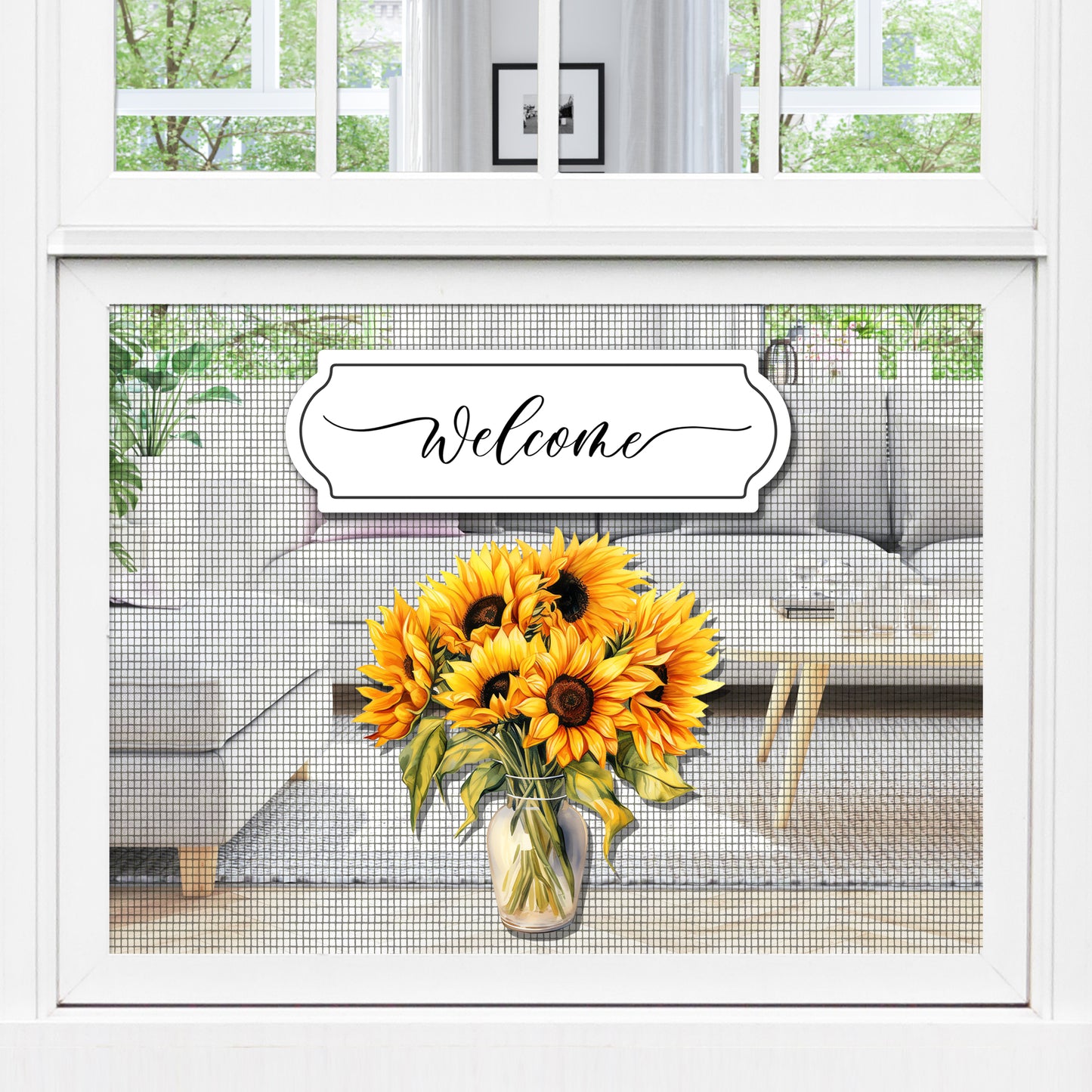 Decorations for Screen Windows & Doors (Set of 4) - Welcome + (Small) Sunflowers