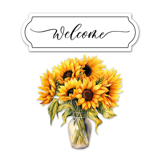 2 Pcs Premium Decals for Glass Doors, Storm Doors, & Windows (Double-Sided) - Welcome + Sunflowers