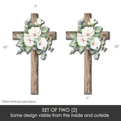 Decorations for Screen Windows & Doors (Set of 2) - (Small) Cross White Floral