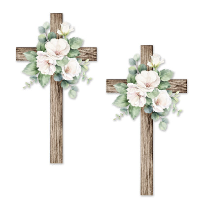 Decorations for Screen Windows & Doors (Set of 2) - (Small) Cross White Floral